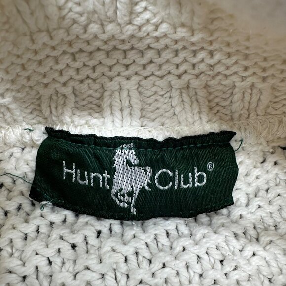 Vintage Knit Sweater Hunt Club Cream White 90s Shoulder Pads Mock Neck Mom Style - Picture 4 of 10